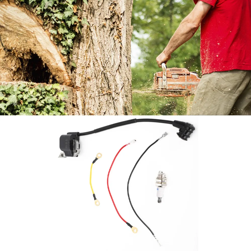 Black Ignition Coil Module With Wire Metal Spark Plug Coil Compact for STIHL 020 020T 021 023 025 MS210 MS230 MS250