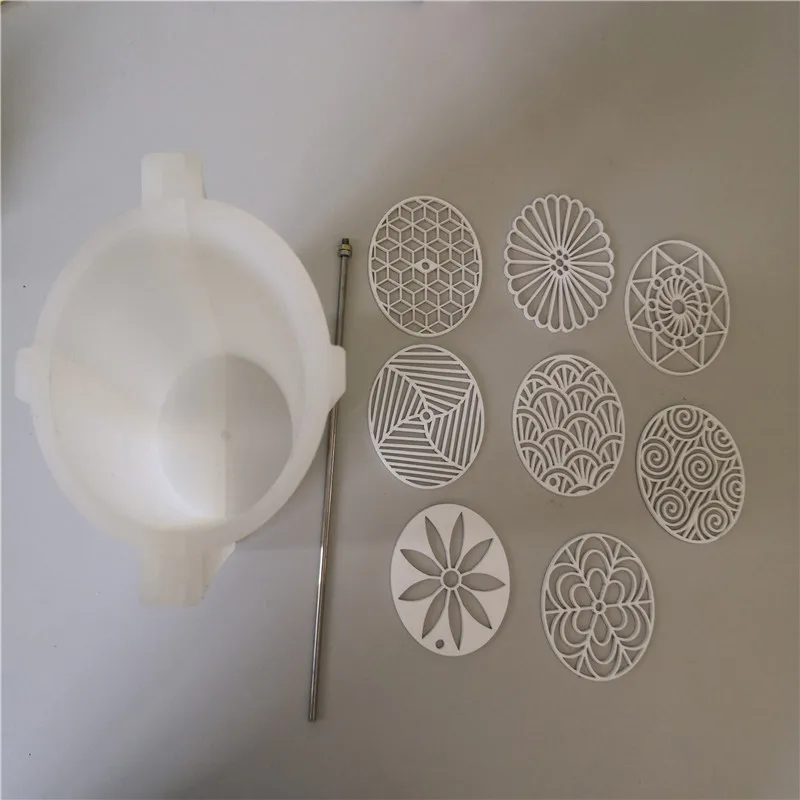 

2022 new oval silicone soap mold with eight pull through soap shapers acrylic patterns Kaleidoscope soap making tools