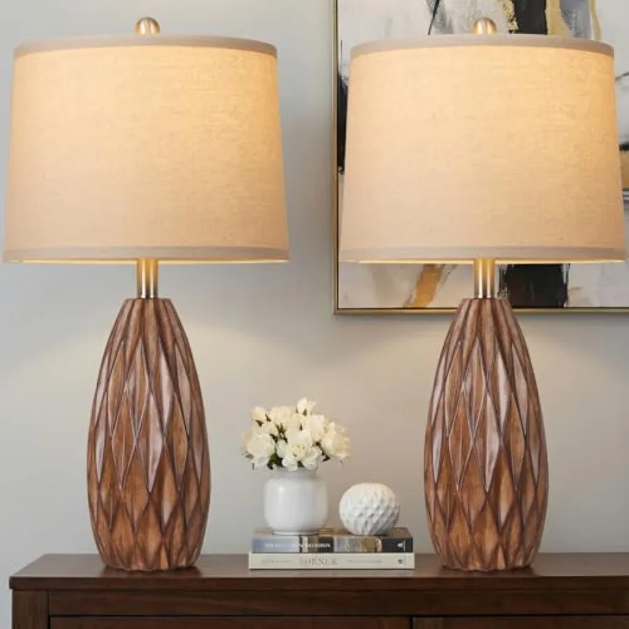 

Resin Table Lamp, Modern Table Lamp for Living Room, Bedside Lamp Set of, Bedroom Lamp for Nightstand with Linen Shade, Diamond