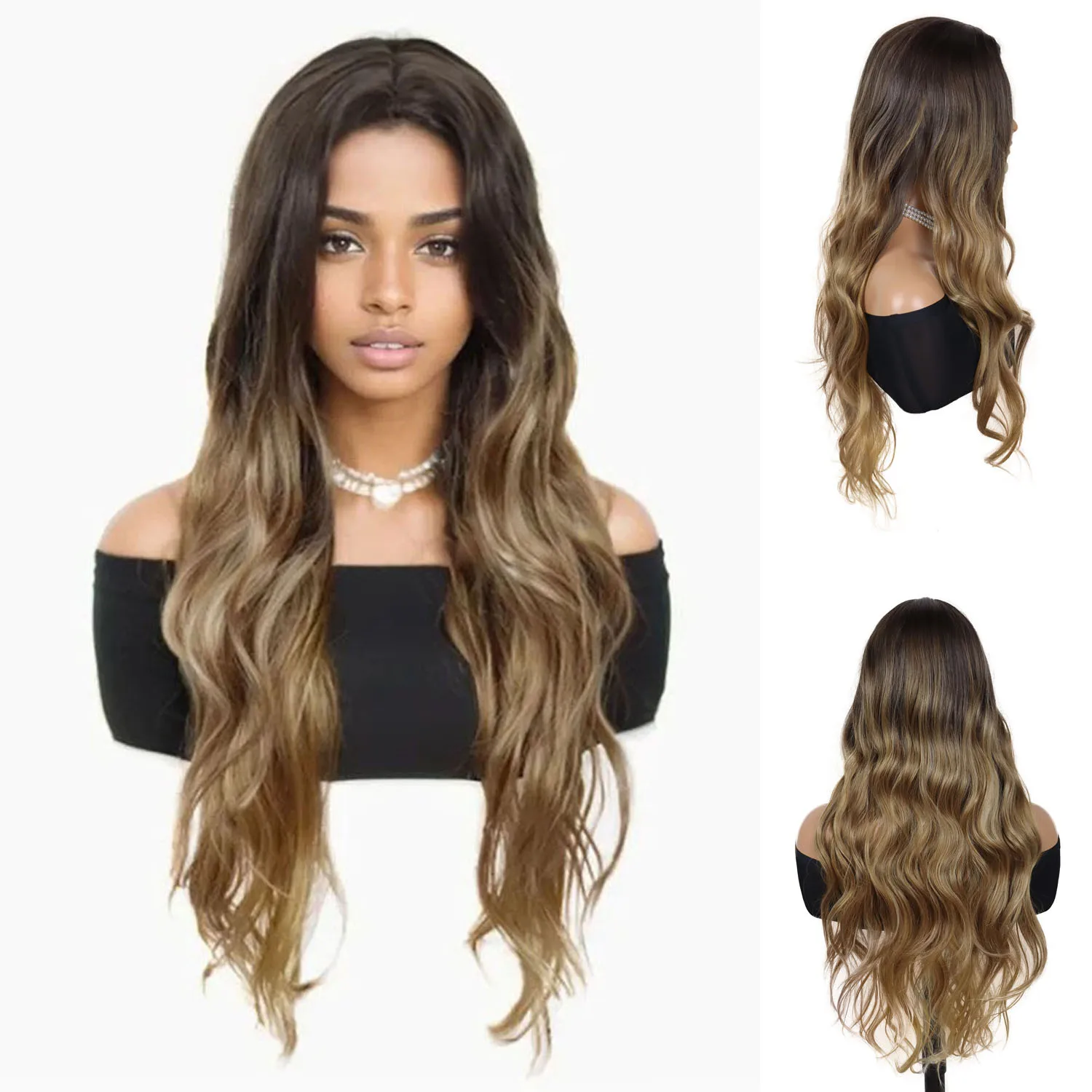 

Парик блондинки с эффектом омбре для женщин, синтетические длинные волнистые парики, естественная прическа от коричневого до блондинки, повседневный костюм для вечеринки, свадебный парик, женский парик