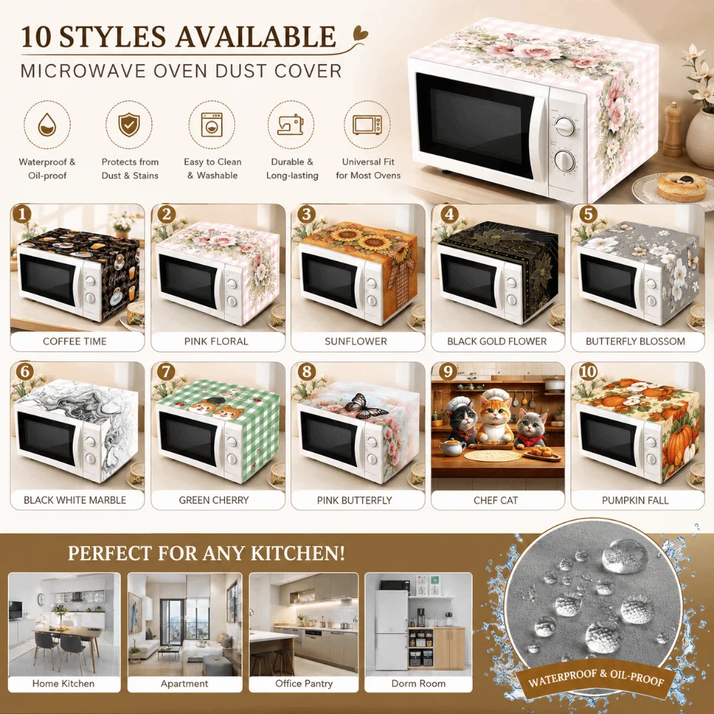 Universal Microwave Cover Floral Printed Microwave Oven Dust Cover Oil Proof Waterproof Dust Protector Mat Household Cover