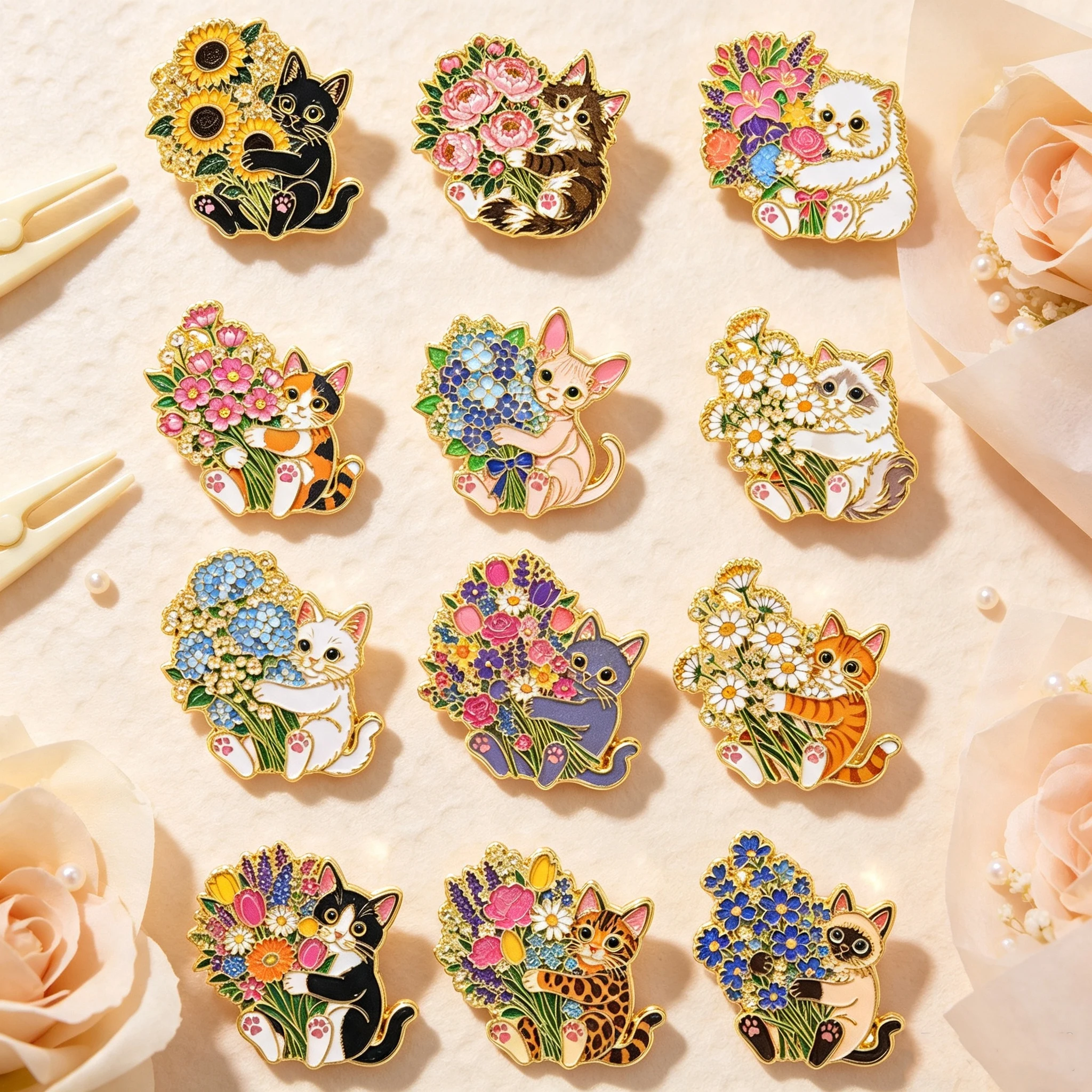 Men Accessories Bouquet - Ensemble de 12 broches en émail
