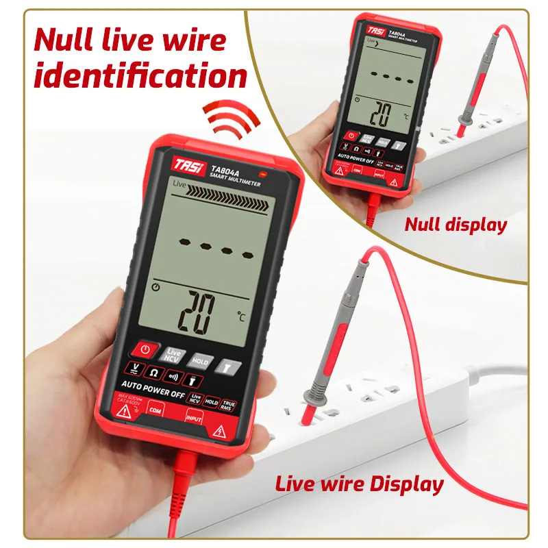 OHM, NCV, AD/DC Voltage Meter TASI Digital Multimeter TA804A TA804B Automatic Multimeter, HD Color Display, Ultrathin, Smart