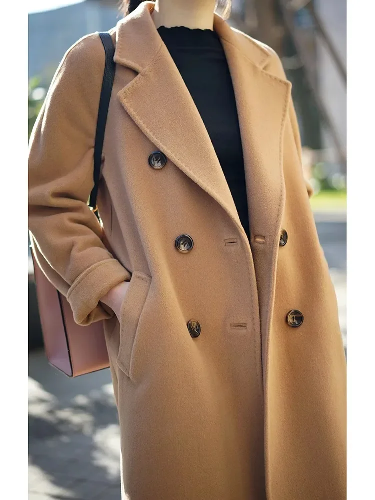 High End 90% Wool 10% Cashmere Coat 2024 Winter New Classic 101801 Standing  Women's Wool Mid length Coat for Women Wool coat