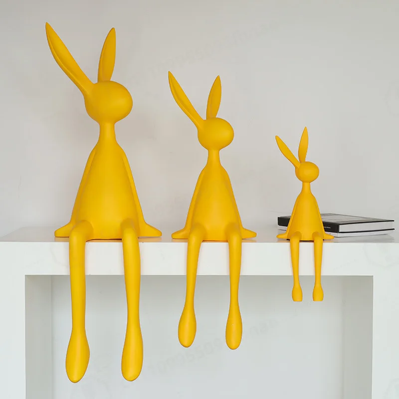 Cartoon Long Ear Sitting Rabbit Figurine Minimalist Ornament for Entryway, TV Cabinet & Desktop Home Decor
