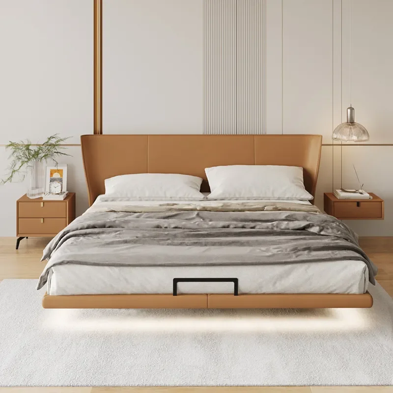 Italian Minimalist Alys Suspension Bed with LED Light Strip Modern Designer Floating Bed for Master Bedroom M Size Double Bed