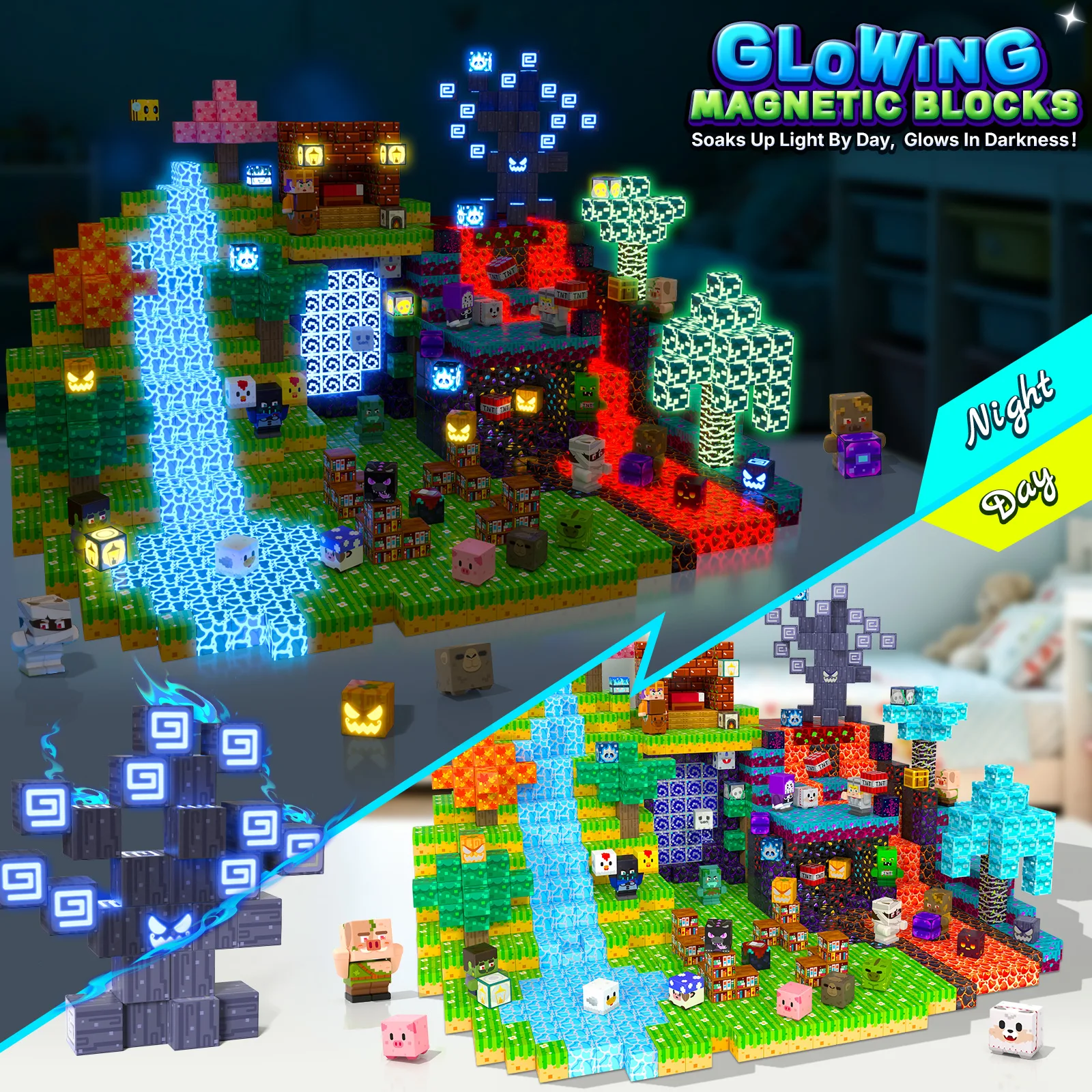500PCS Magnetic Blocks with Light Up Blocks, Build Mine Magnet World Set, Magnetic Cubes STEM Game Toys for Kids Ages 4-6 6-8 8-12, Christmas Birthday Gifts for 3+ Years Old Boys & Girls view 4