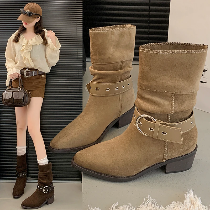 

Trend Women Simple High Quality and VersatileAnkle Boots High Heels Elegant Winter New Boots 2025 Fashion Suede Boot
