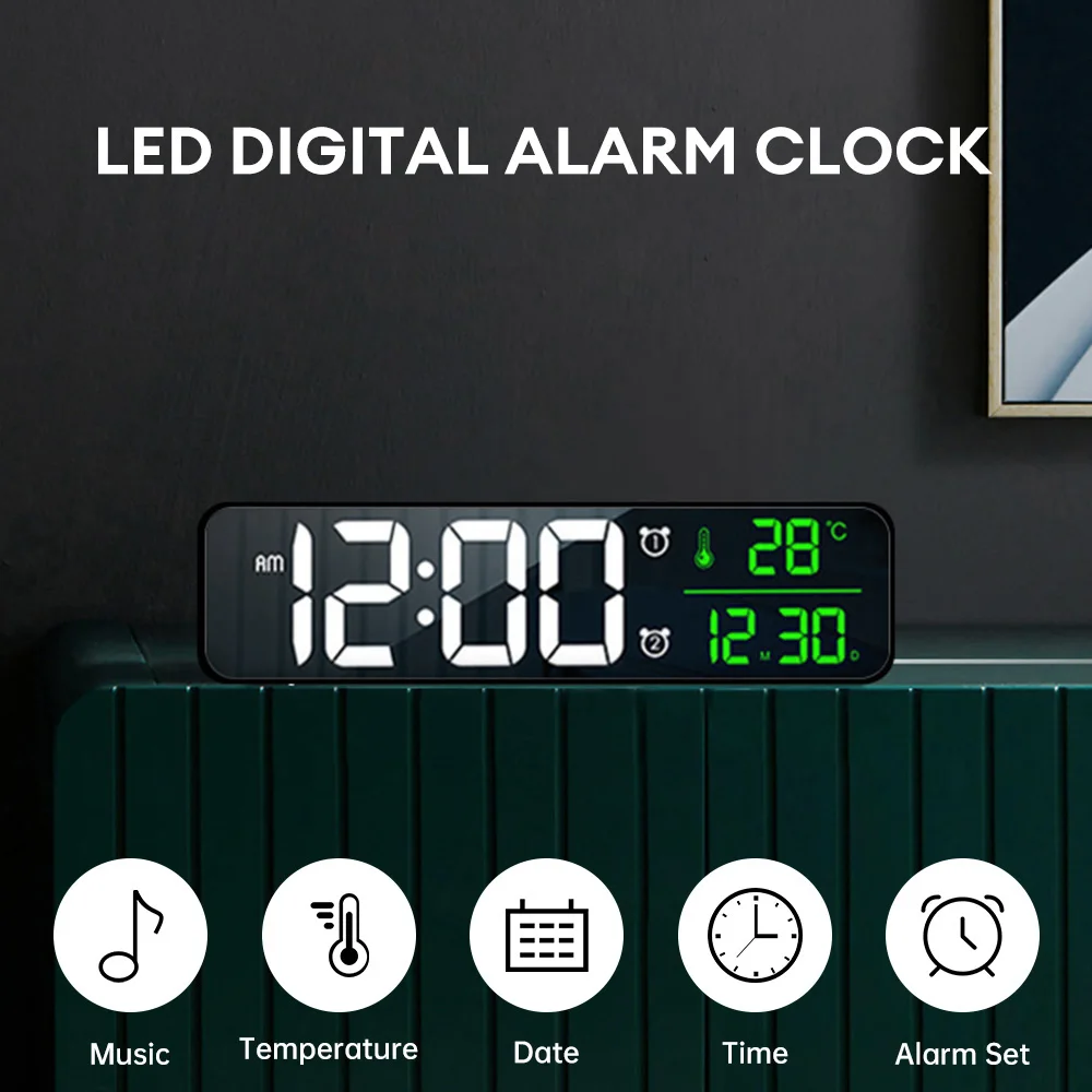 

Music LED Digital Alarm Clock Temperature Date Display Table Decoration Voice Control Mirror Clocks 2400mAh Battery