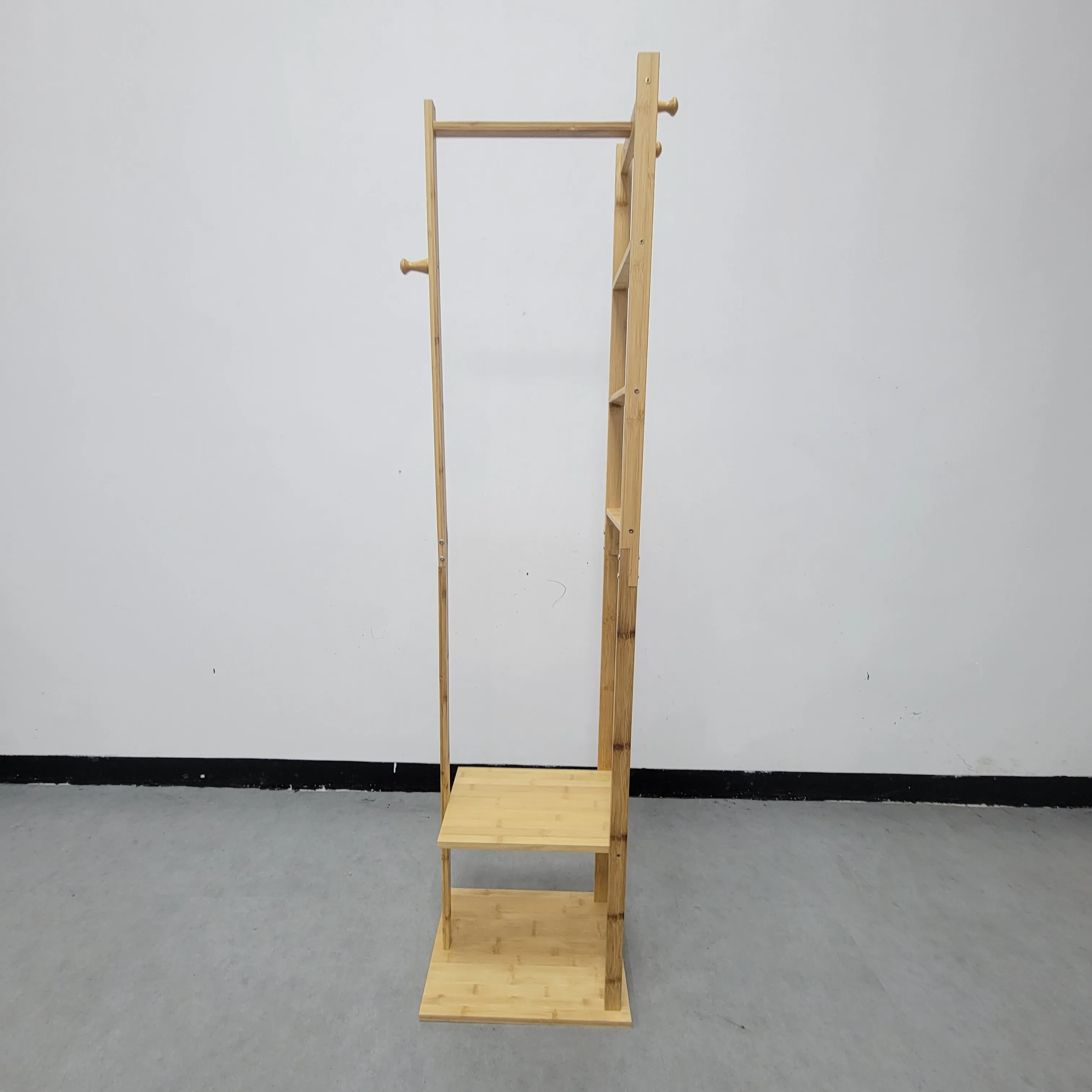 Bamboo Corner Coat Rack Stand - Freestanding Entryway Storage Shelves with Hanger Hooks for Home Organization