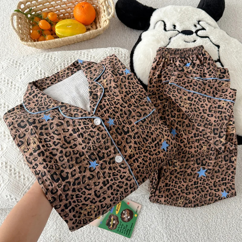 

Пижамный комплект, женский пижамный комплект, женские теплые зимние пижамы, модная домашняя одежда, пижамы, милый и мягкий пижамный комплект с леопардовым принтом