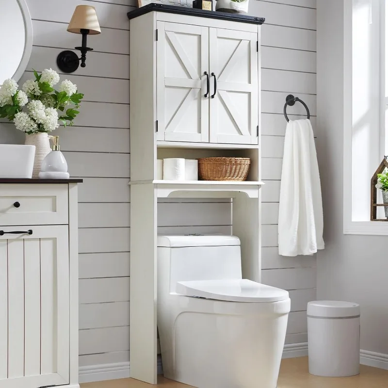 

The Toilet Storage Cabinet, Farmhouse Bathroom Cabinet with Adjustable Shelf & Barn Door, 67" Tall Over The Toilet Shelf, O