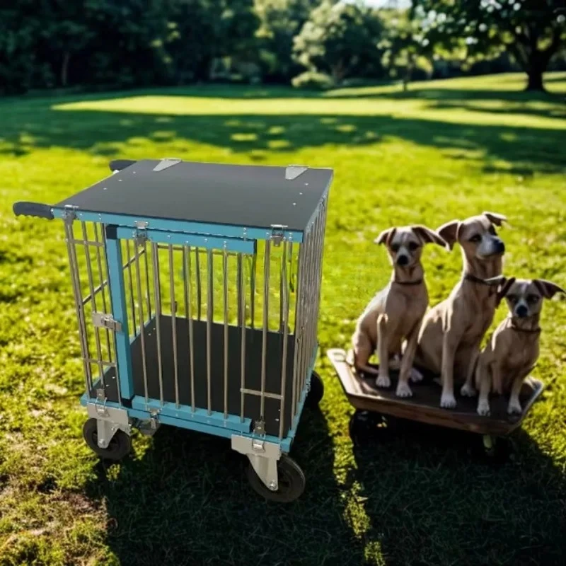 Factory Direct 2026 Arrival Aluminum Dog Show Trolley Cart Folding Pet Transport Crate Button Closure Display Grooming Metal