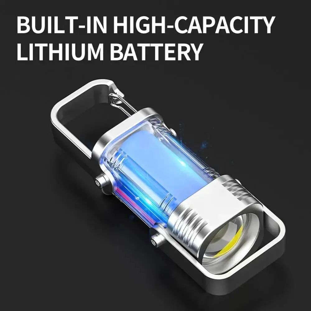 

COB LED LED Keychain Flashlight 7 Gears Adjustable USB Rechargeable Portable Work Light Waterproof Multifunctional