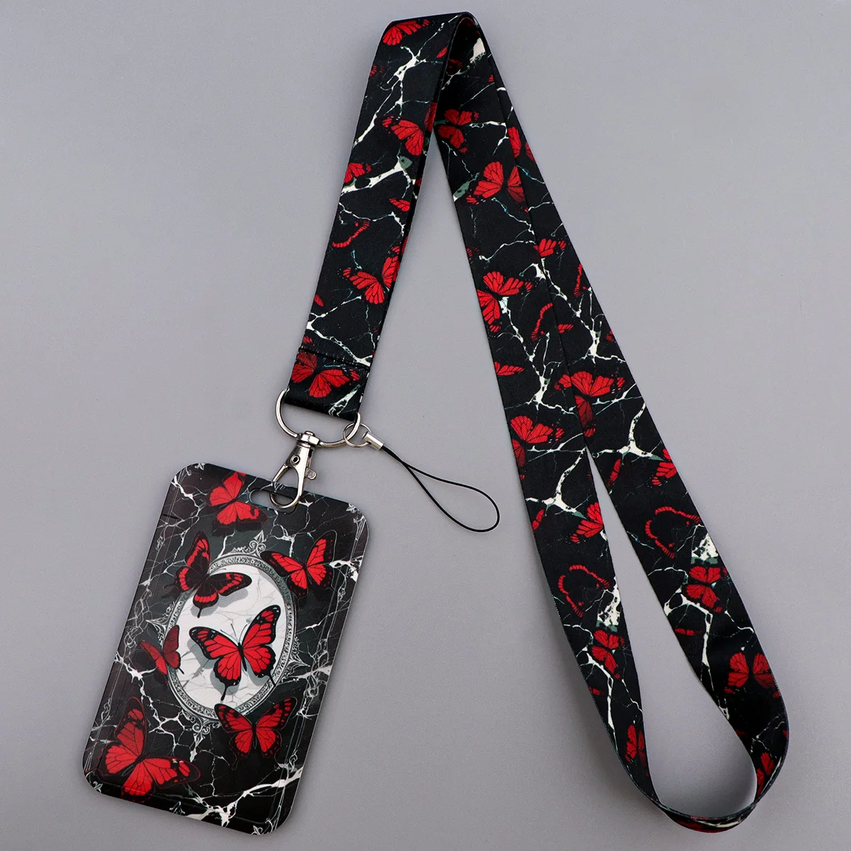 Colorful Butterfly ID Card Case Neck Strap Women's Business Employee Case Badge Holder Student Lanyard Hanging Rope