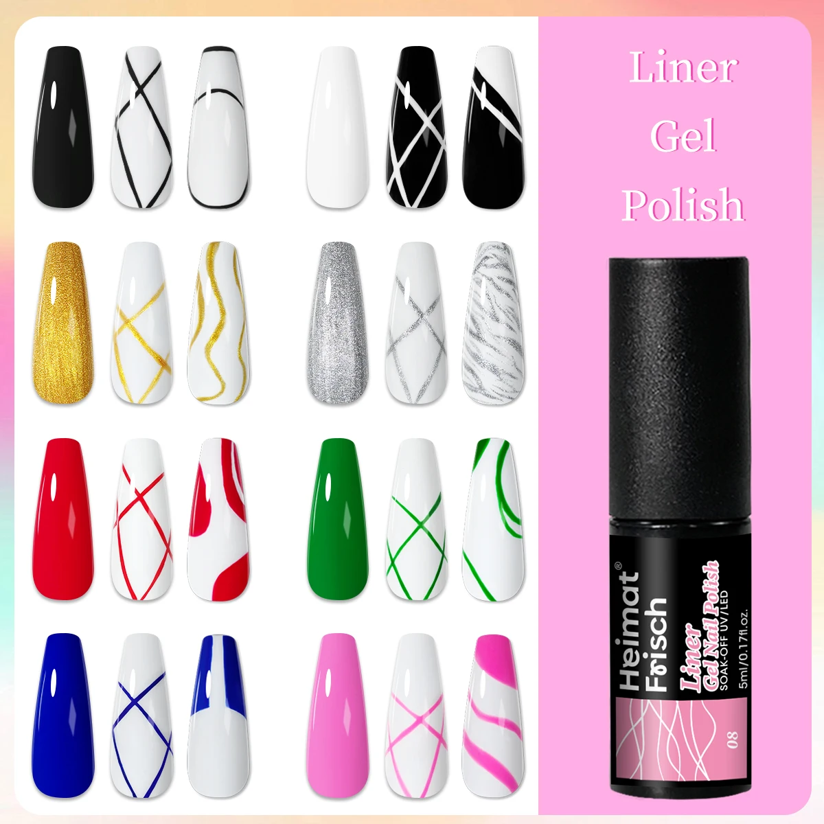 Heimat Frisch Vernis à ongles gel à ligne unique, vernis à ongles gel rayé/deoodle, adapté à toutes les saisons, design rayé,