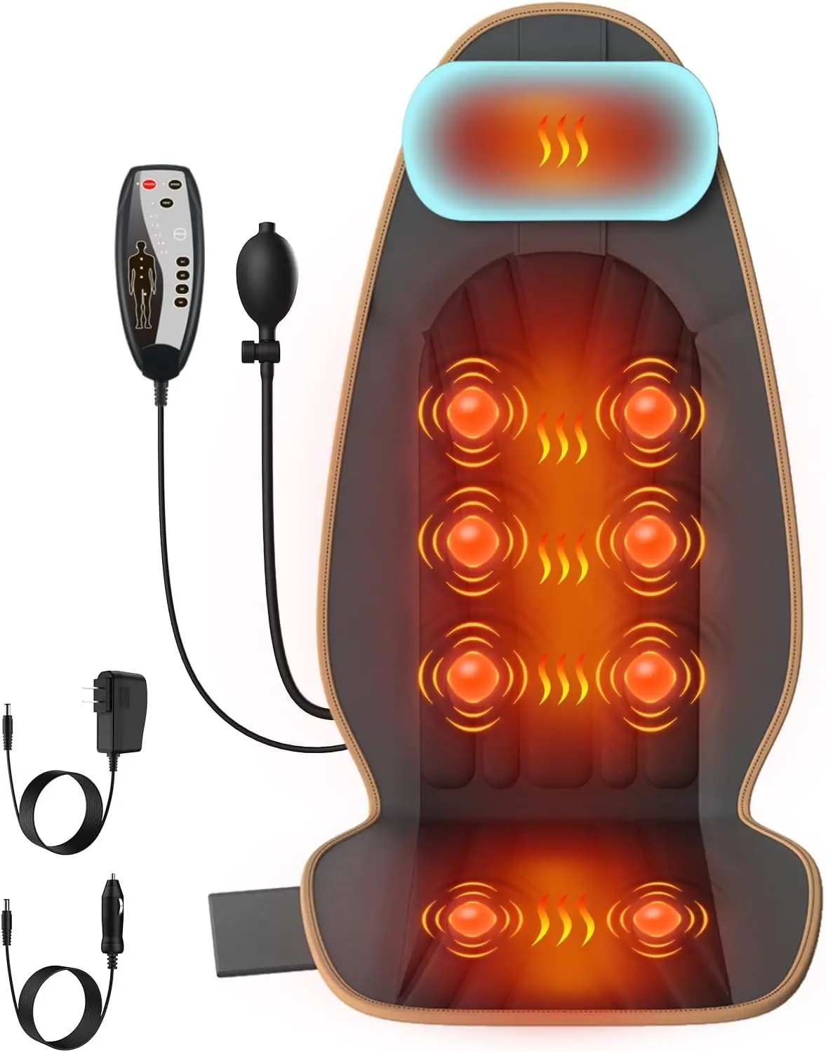 

Heated Back Massager for Chairs with 8 Vibrations, Pain Relief Cushion for Office, Home & Travel