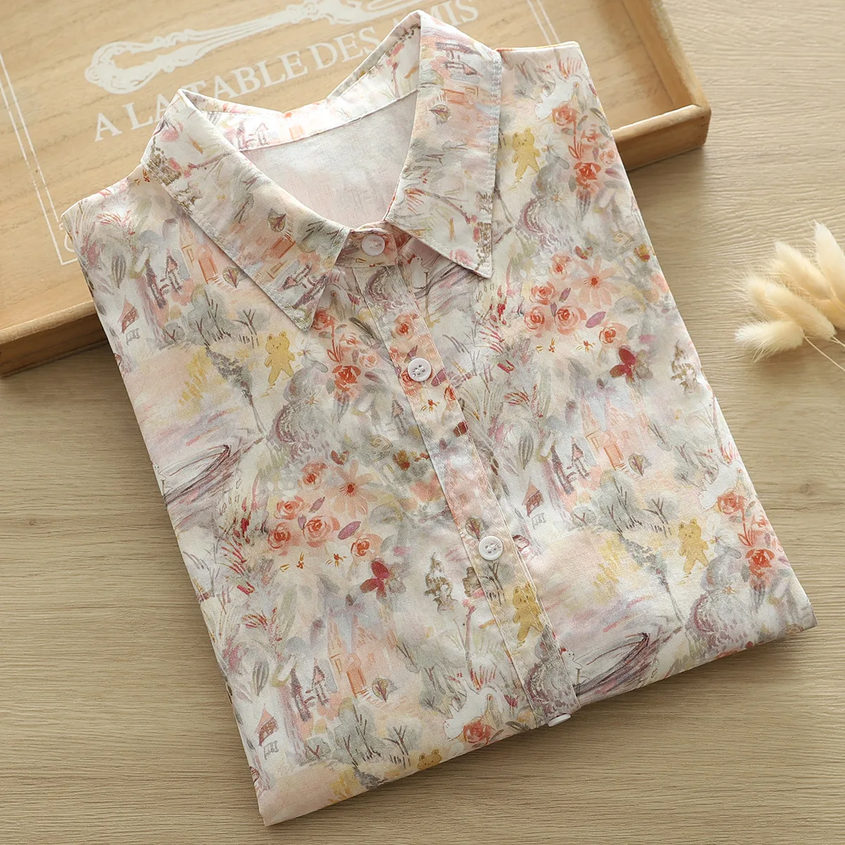 New Autumn Cotton Shirt Women Cartoon Print Tops Girl Long Sleeve Casual Sweet Loose Blouse Office Lady 2024 Spring T41637QM