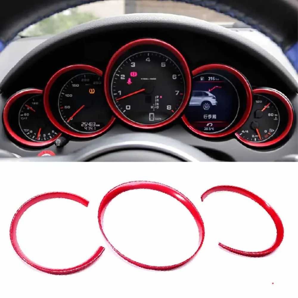 Silver/Red ABS Car Front Dashboard Decoration Frame Dial Ring Console Trim For Porsche Cayenne Panamera Cayman Macan 718 911