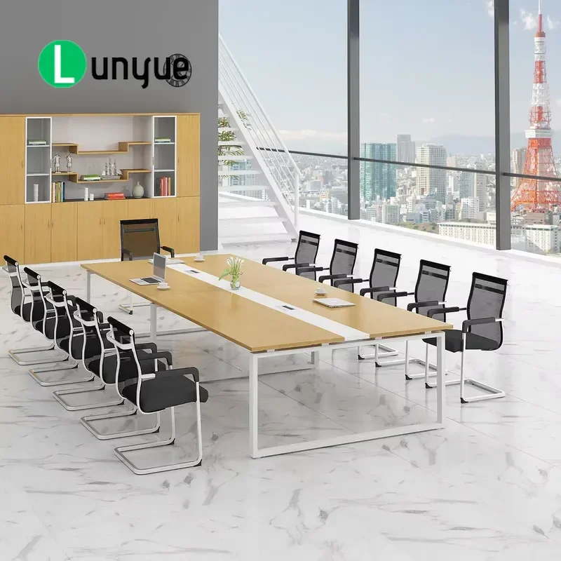 Modern Solid Wood Conference Table Aluminum Legs Office Furniture for Meeting Room Home Office Workshop Durable Stylish
