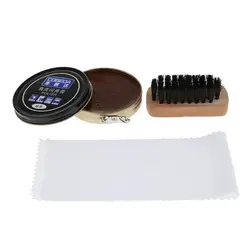 3 Pieces Black Brown Leather Shoes Shine Boots Polish Brush Cream Cloth