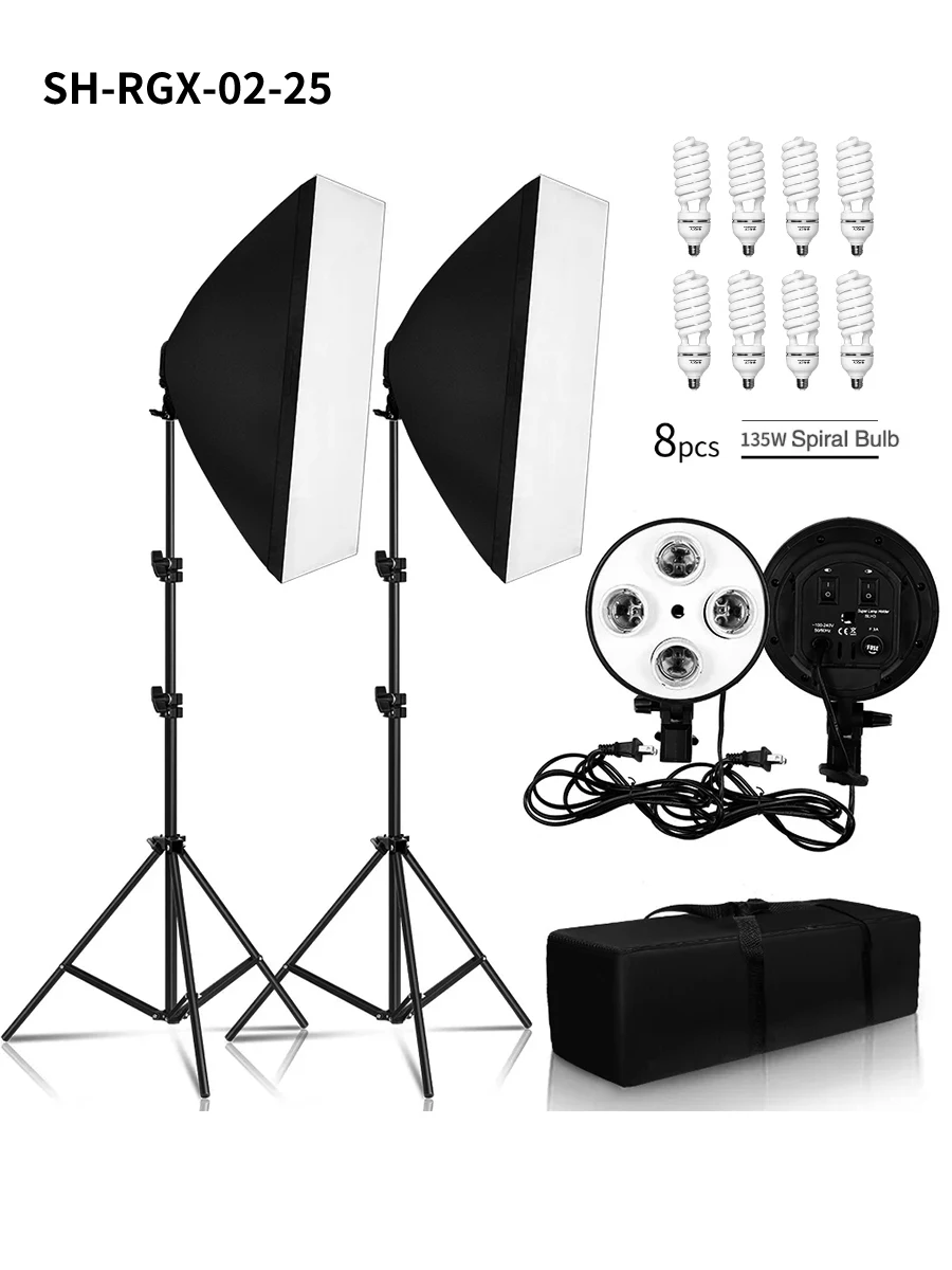 50x70 Photography Softbox Studio Photo Lighting Kit Soft Box Continuous Light System For Camera With 5500K E27 Photographic Bulb