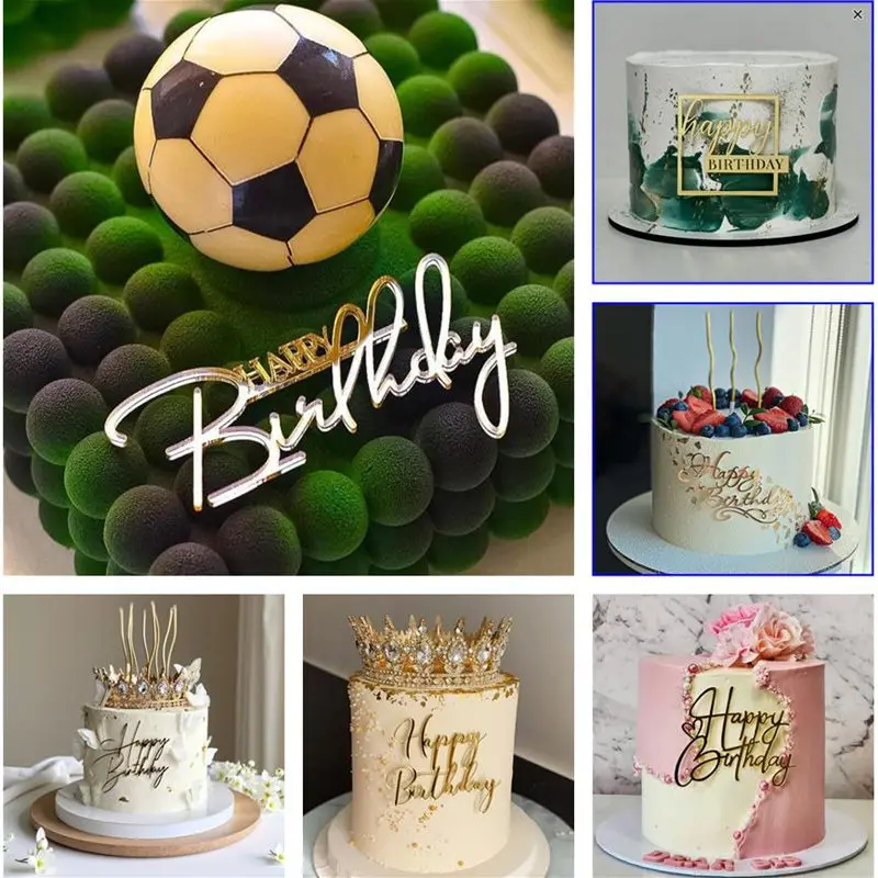 Sides Acrylic Happy Birthday Cake Toppers Decoration Gold 36 Style Design Birthday Party Cake Flags for Baby Shower Cake Toppers