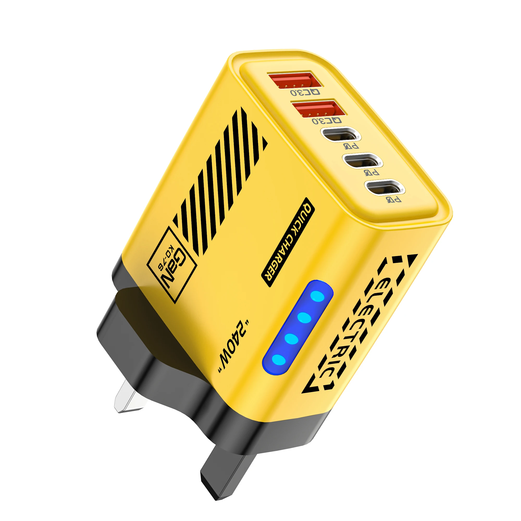 GaN 5-in-1 USB-C Ladegerät 240W PD Quick Charge 3.0 EU US UK Ladestecker Schnellladung für iPhone 17 16 15 Samsung Xiaomi Huawei
