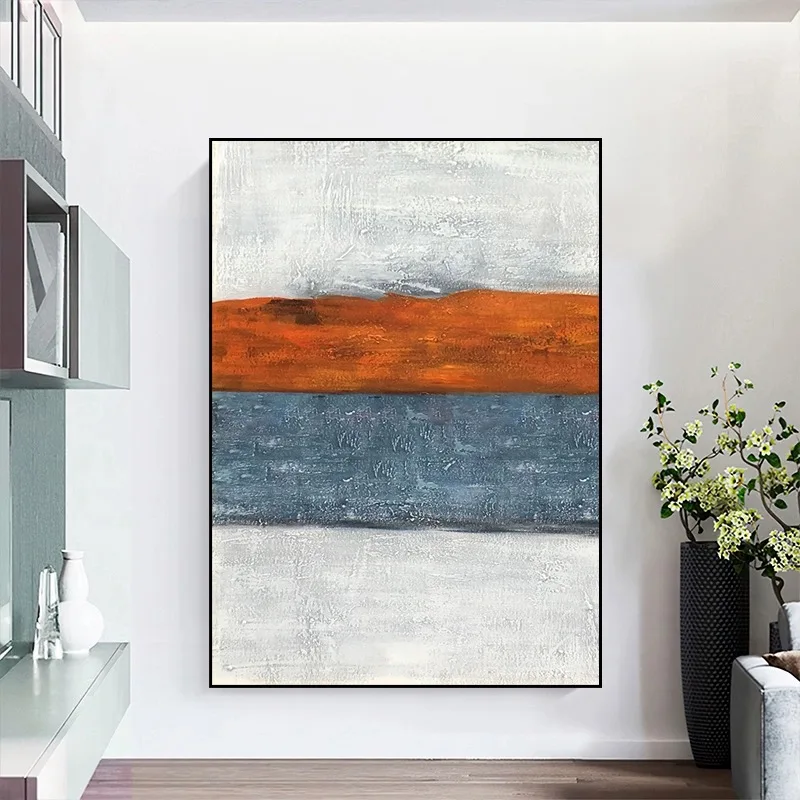 

Large Size Abstract Textured Painting Modern Grey Orange Wall Art Hand Painted Canvas Painting Artwork for Home Wall Decoration