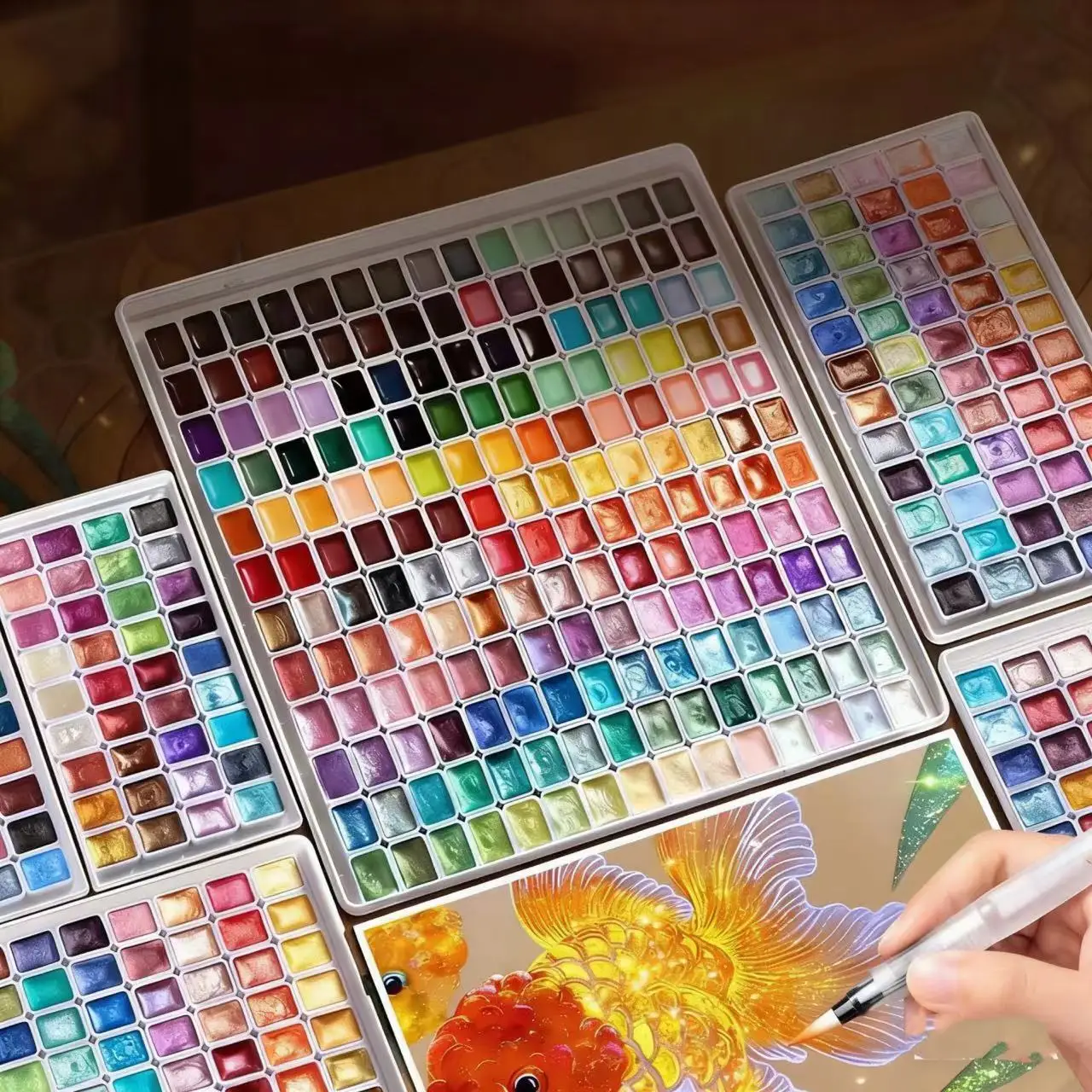 180/60 color metallic watercolor paint set, portable and lightweight, high solid pigment, starry sky tones, suitable for artists