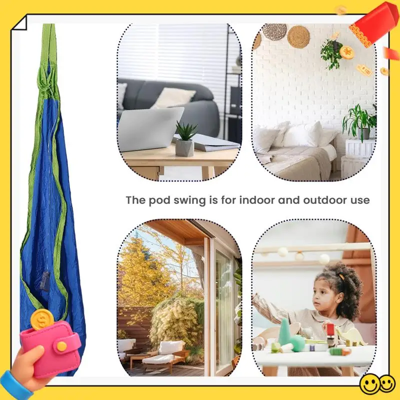 

A89Q-Light Up Kids Pod Swing Seat,Therapeutic Sensory Swing,Hug Ceiling Snuggle Swing, Adjustable Fabric Hammock