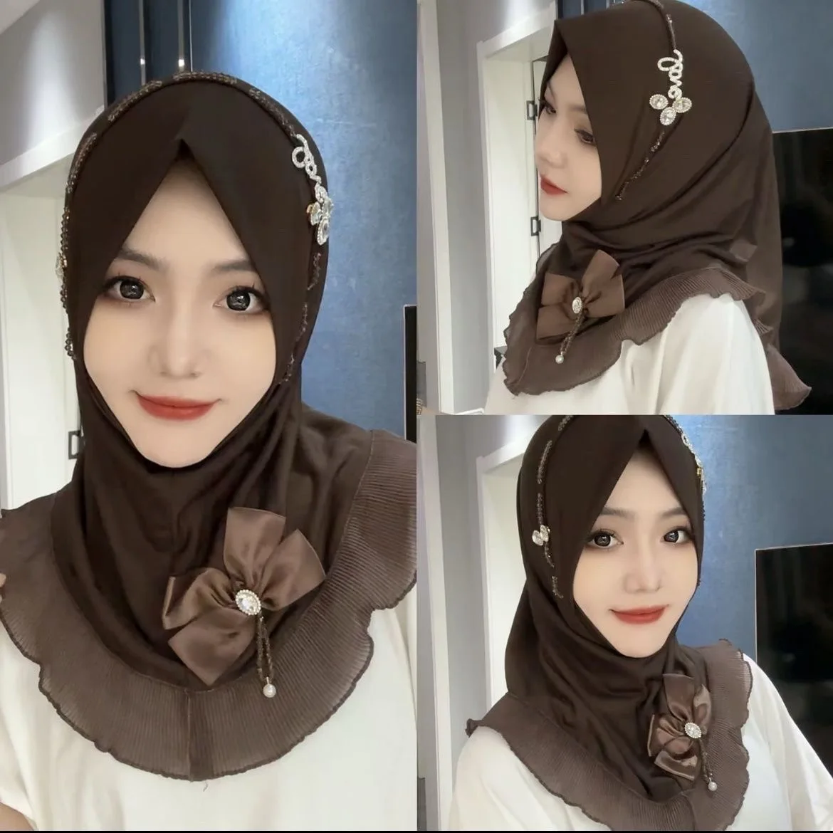 

Applique Sweet Girls Muslim Women Instant Chador Hijabs