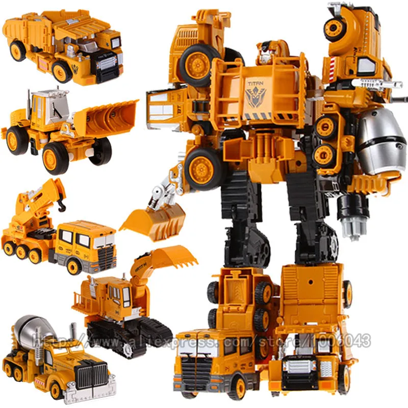 45 5 in 1 Big Size Transformation Toys Cool Anime Devastator Robot Car Action Figures Military Model Engineering Toys Kids Adult