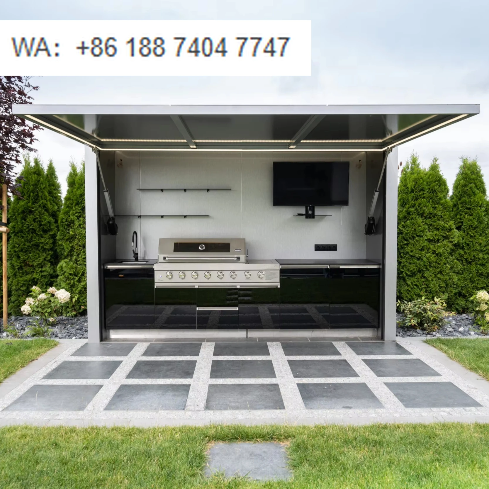 Premium Custom Outdoor Kitchen Shed Cabinets with Modern Luxurious Gas Grill Natural Gas & Propane Burner Options for Parties