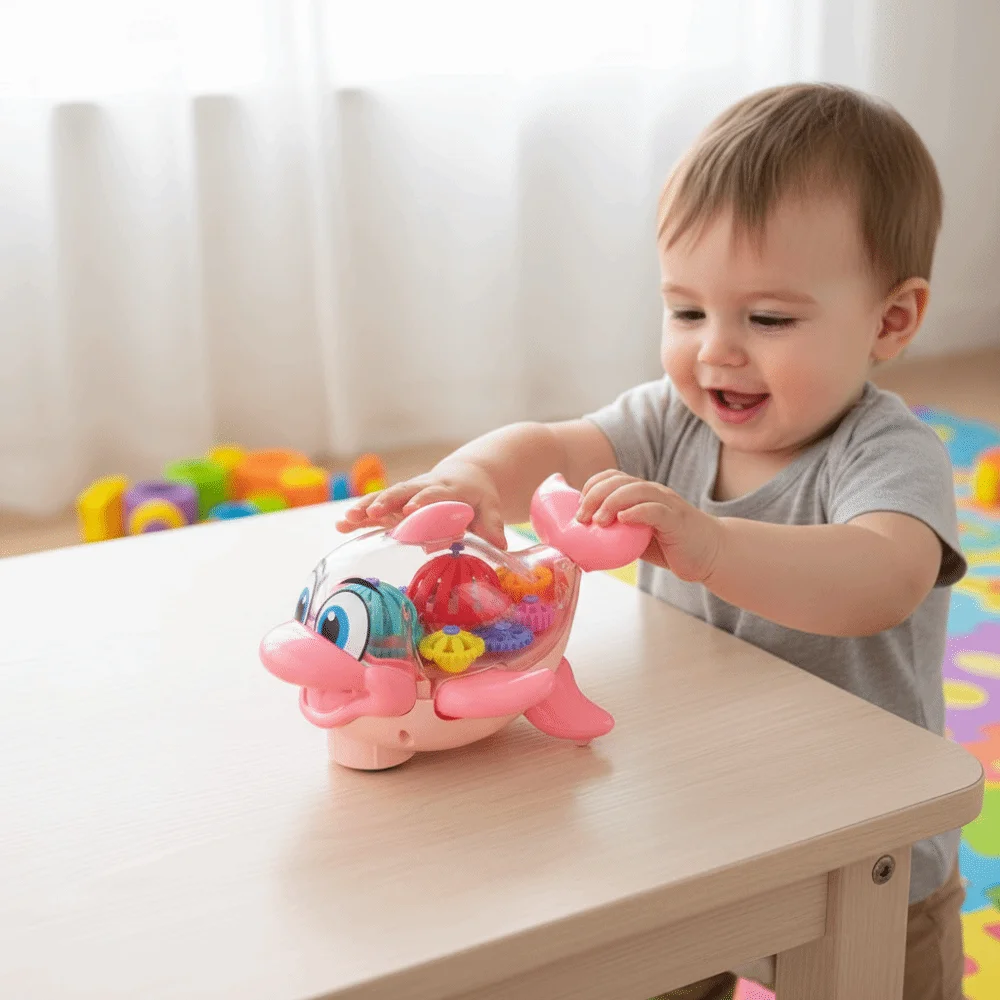 

LED Light Up Dolphin Toy Electric Light Music Mechanical Gear Sea Creature Toy Decoration Learning Simulation Sea Animal Toy