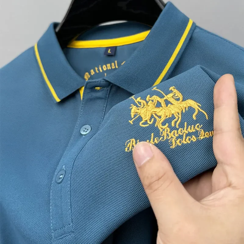 New Autumn Korean Embroidered Polo Shirt Men's Luxury Top Casual Lapel Long Sleeves T-shirt Fashion Anti-wrinkle Men T Shirt