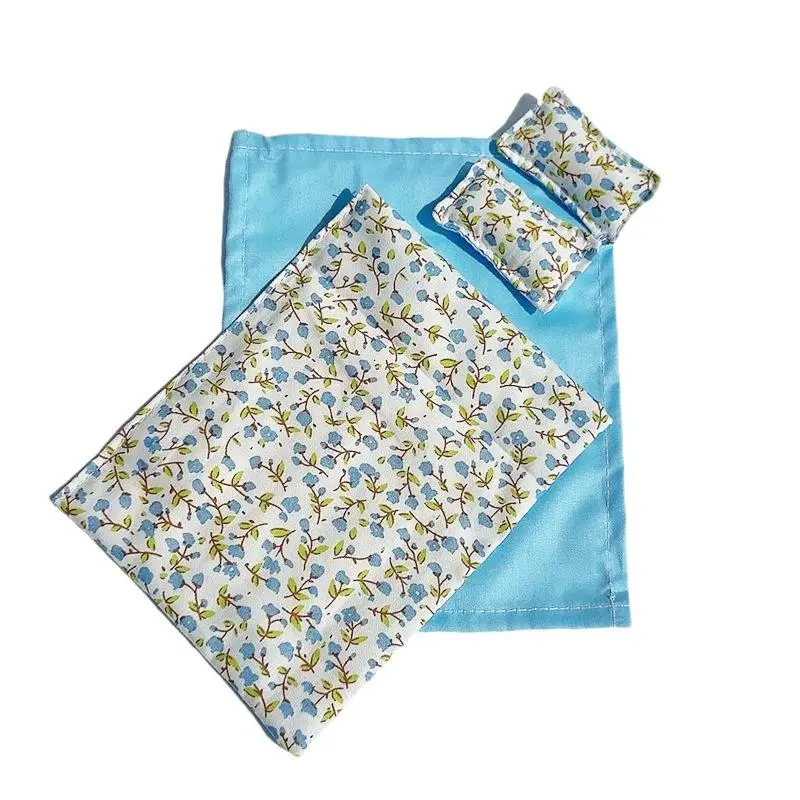 Ensemble de literie miniature pour maison de poupée 1/12, quatre pièces : drap, couette, oreiller, h
