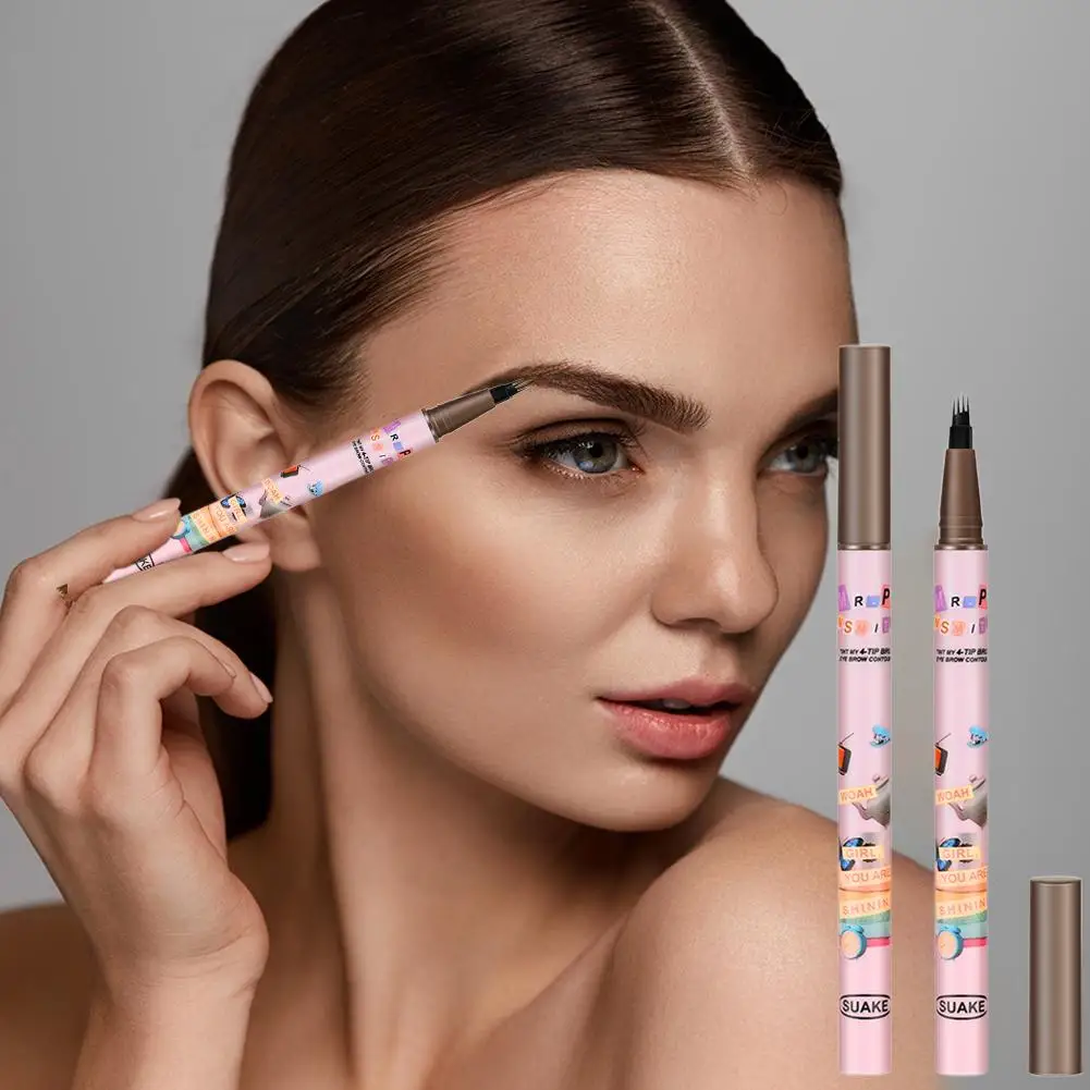 Penna per contorno sopracciglia marrone nero, tratti di sopracciglia precisi a 4 punte, simili a capelli con matita per sopracciglia dall'aspetto trucco naturale Y9V7
