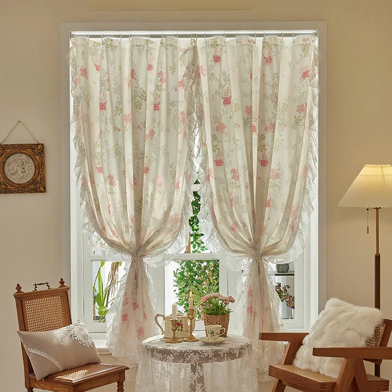 Floral Lace Window Curtains Bedroom Tulle Window Blinds Breathable Window Side Curtains Room Partition Home Bedroom Decoration