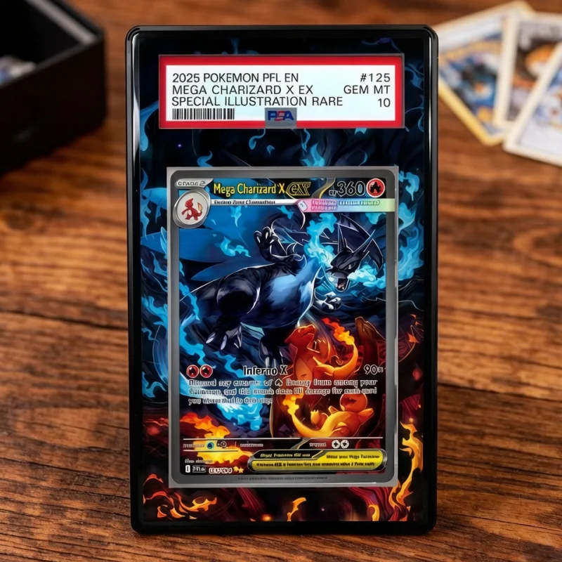 Display de Arte Anime para Pokémon Chi-Yu Ex Mega Charizard X Game Expand Art Gifts, Estojo Protetor de Acrílico e Chaveiro, Nível de Avaliação