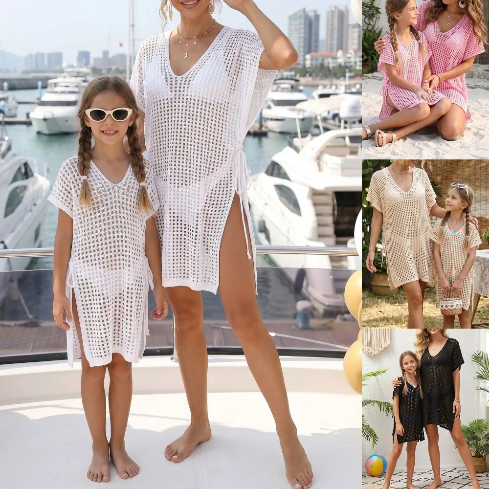 New Summer Family Matching Outfit, Mom Daughter Beach Sun Protection Cover Up, Irregular Bikini Wrap Skirt For Vacation