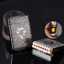 New cigarette lighter cigarette case USB rechargeable lighter movie same style 16-pack standard cigarette case men's smoking set