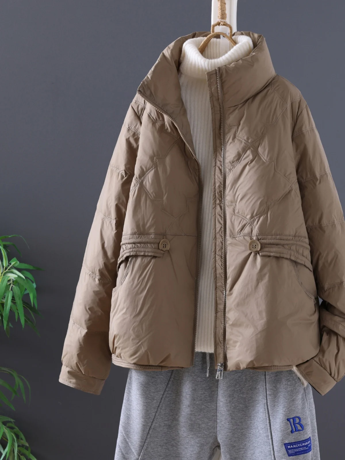 

Lightweight Autumn Winter down Cotton Jaet Women's Stand Collar Cotton Coat All-Match Fill Cotton Zipper Closure Long Sve