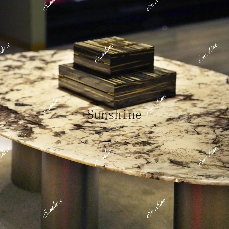 Italian minimalist natural luxury stone drop-shaped coffee table marble  FT