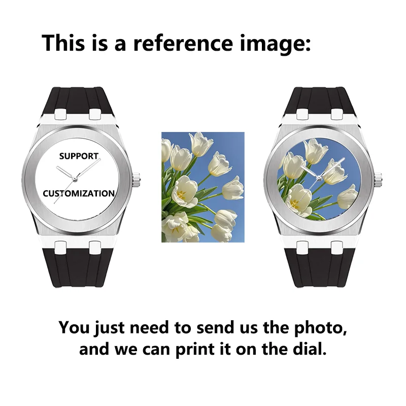 Anpassbare Fotouhr mit personalisierten Bildern. Eine stilvolle und elegante Herrenuhr mit Kautschukarmband. Reloj Mujer Reloj Hombre