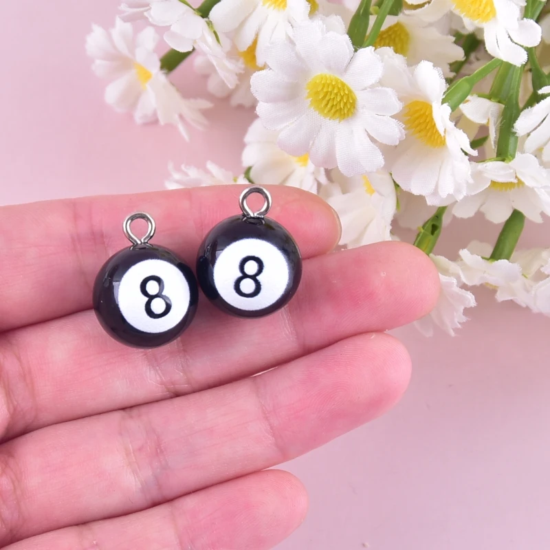 10pcs Billiards Black 8 Resin Charms for Earring Keychain DIY Decoration Fashion Jewelry Accessories