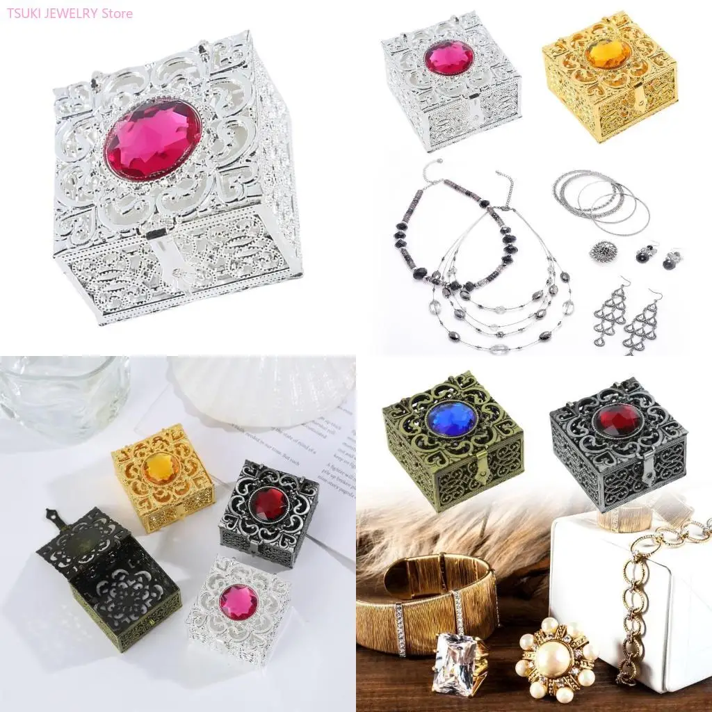 62KE Portable Zinc Alloy Jewelry Box Luxurious Gold Finish Jewelry Box Portable Storage Holder For Special Occasions