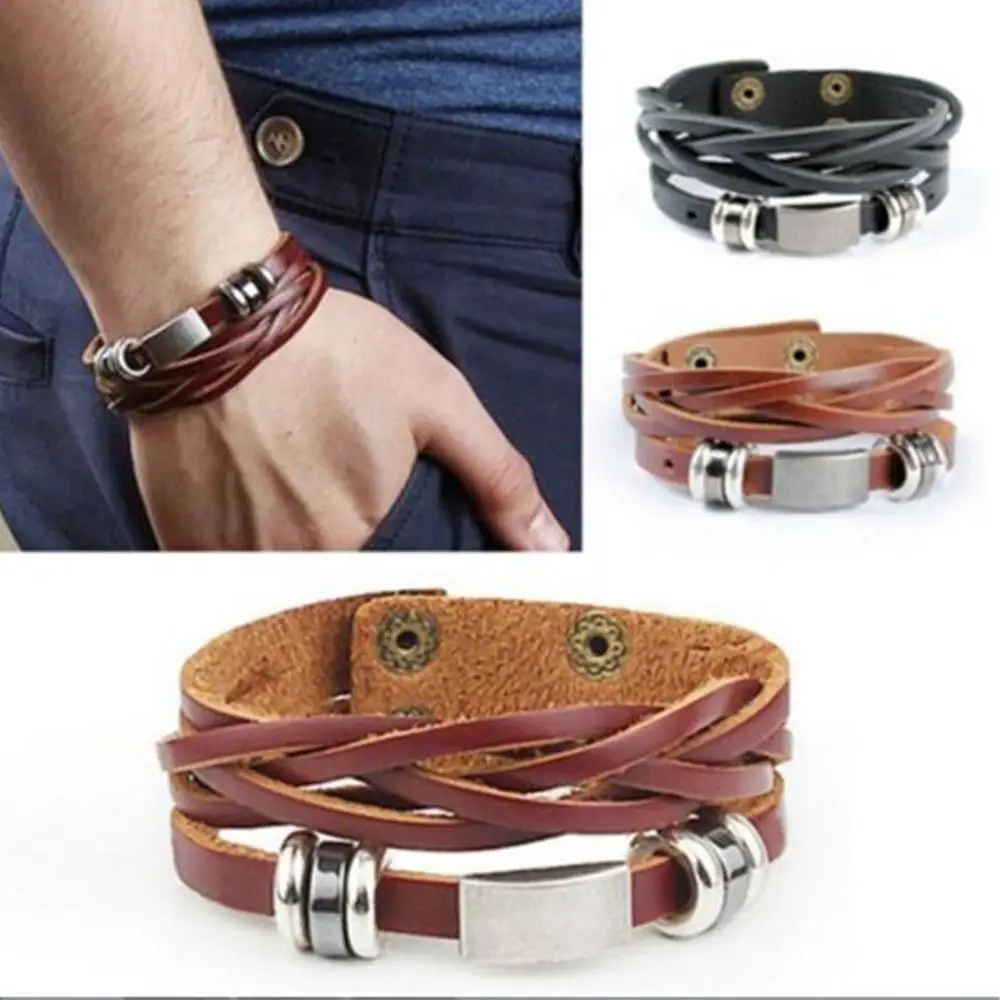 Multilayer Wristband Leather Vintage Jewelry Faux Women's