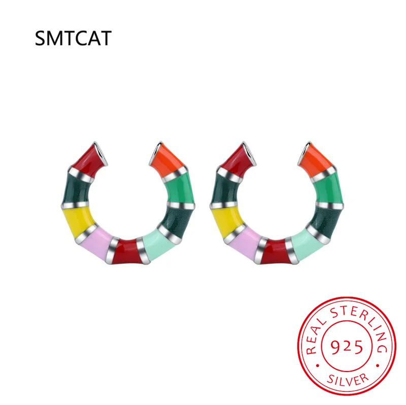 925 Sterling Silver Colorful Enamel Rainbow Candy Ear Cuff Clip On Earring For Women Girl Without Piercing Earing Jewelry DA457