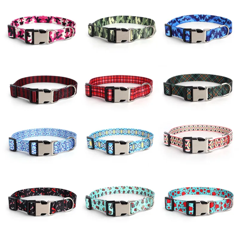 Custom Large Dog Collar Cute Print Personalized Pet Collar Nylon Puppy Dogs ID Collars Engraved Name for Small Medium Large Dog